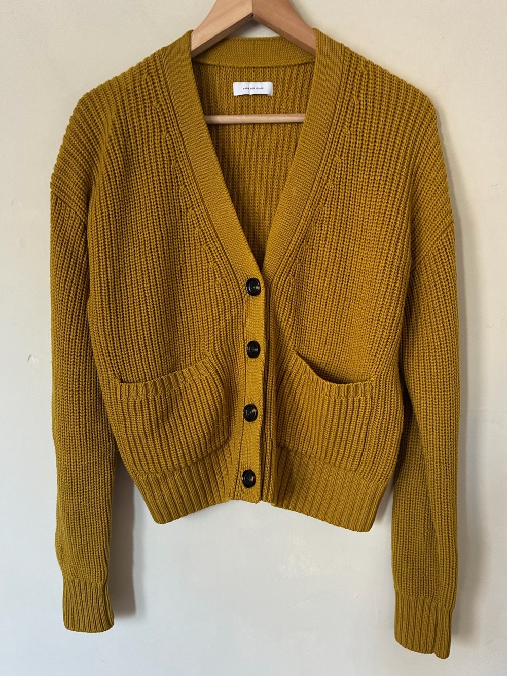 Italic Women Mustard Yellow 100% Wool Chunky Knit Cardigan S Minimalist Preppy